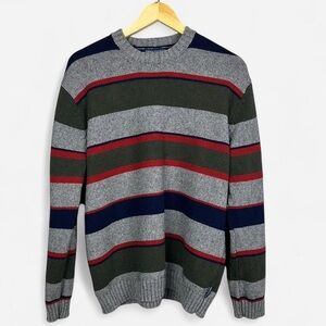 Men's Striped Crewneck Sweater - Gray, Olive & Navy